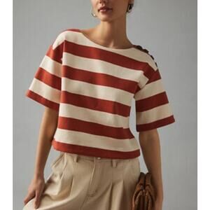 Anthropologie Sunday in Brooklyn Body Striped Knit Top rust  Ivory Size XXS